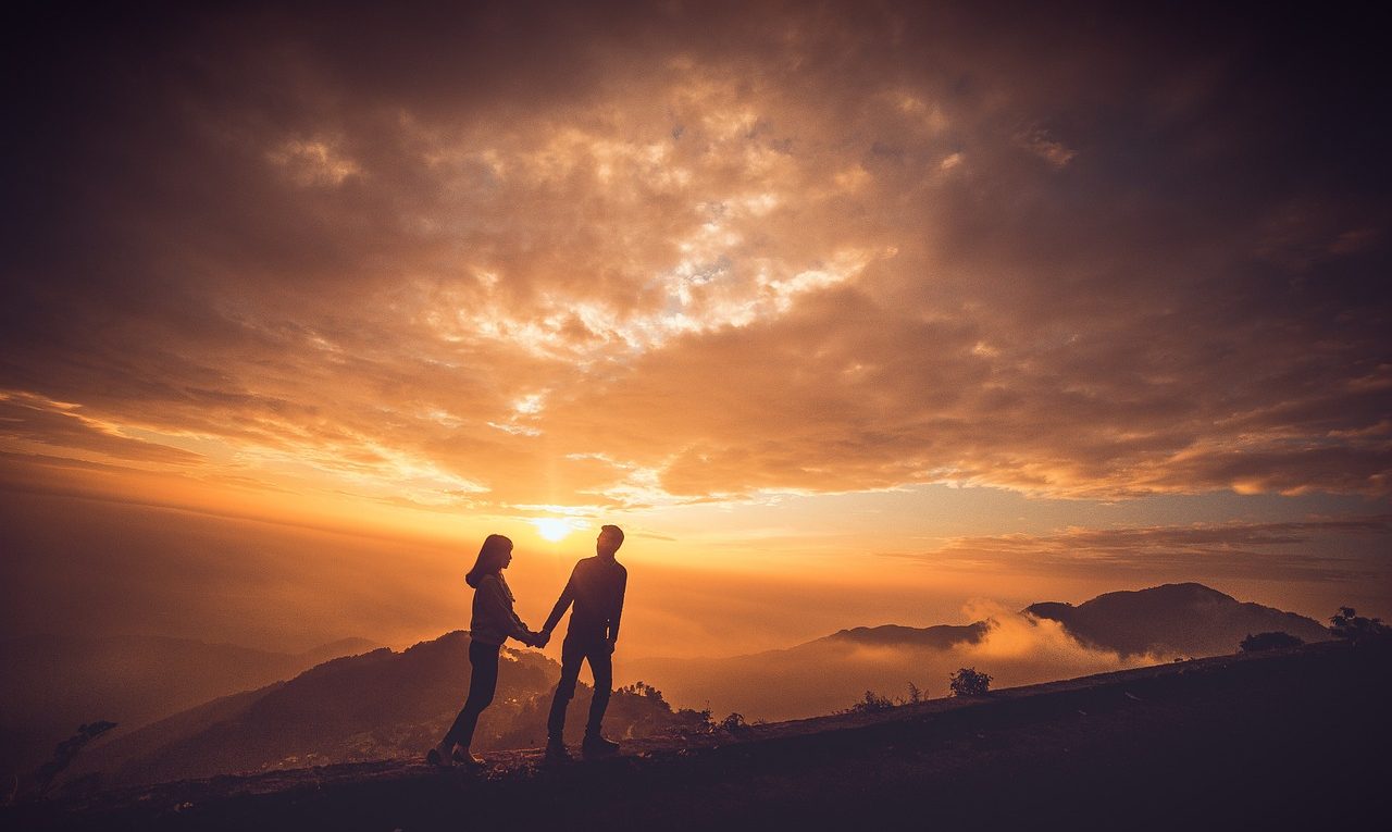 sunset, couple, sky, clouds, mountain, love, nature, couple, love, love, love, love, love